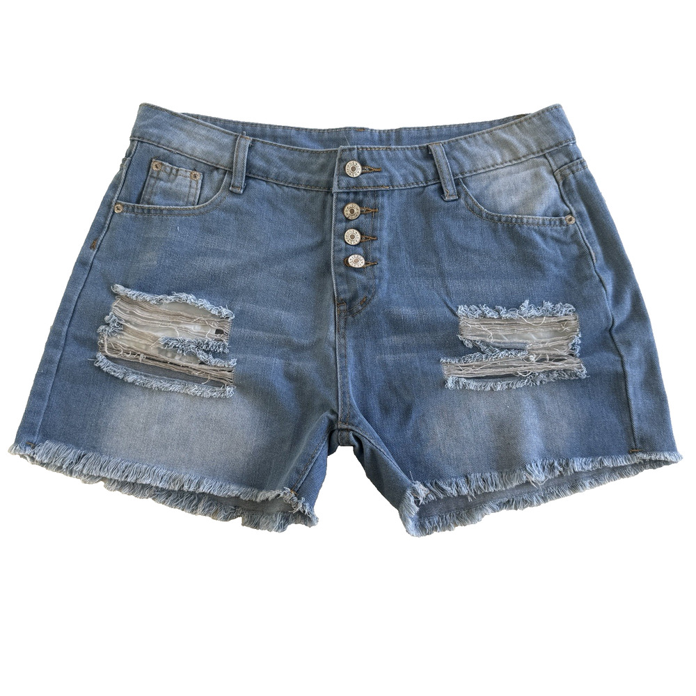 Jeans Womens Denim Shorts XXL High Rise 4 Button Distressed Cutoff